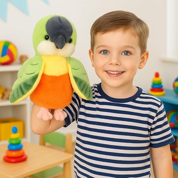 Easfan Green Parakeet Parrot Hand Plush Puppet Cute Bird Interactive Storytelling Cute Soft Plush Toy Creativity and Imagination Easter Christmas Birthday Gifts for Toddlers Kids,11.5’’