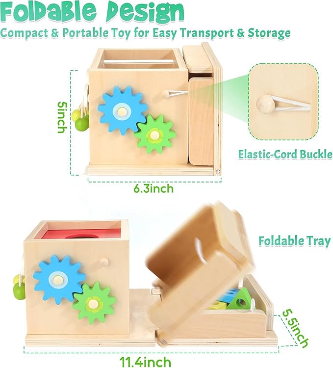 Kizfarm Wooden Montessori Baby Toys, 8-in-1 Wooden Play Kit Includes Object Permanent Box, Coin Box, Carrot Harvest, Shape Sorting & Stacking - Christmas Birthday Gift for Boys Girls Toddlers