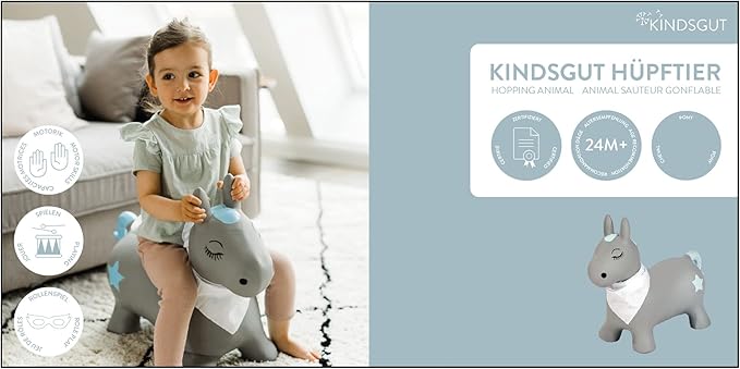 Kindsgut Bouncy Animal Hopper Pony for Children, Designed in Germany, Playful and Modern Colors, air Pump Included, Indoors and Outdoors