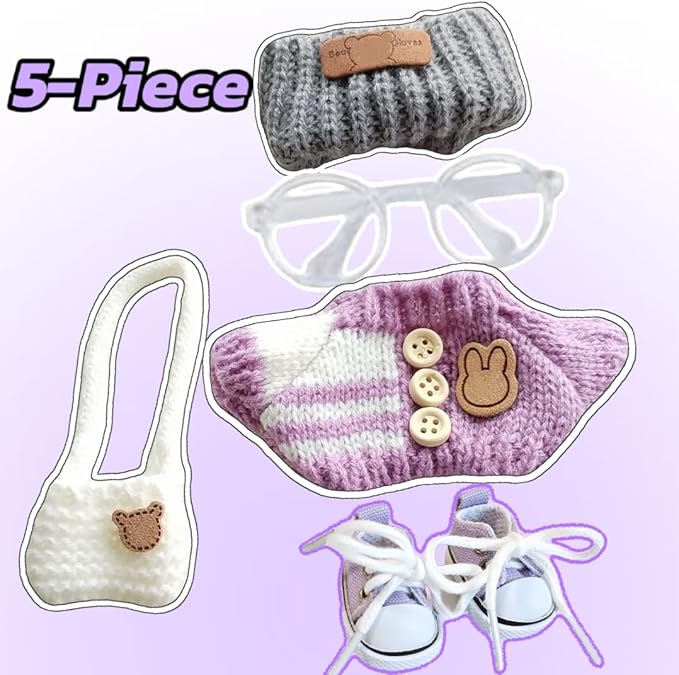 15cm & 17cm Doll Clothes Outfits Set - Premium Dress Up Bundle with Exquisite Accessories | Soft Fabric Fashion Doll Costume for 15-17cm Dolls (Purple-5)