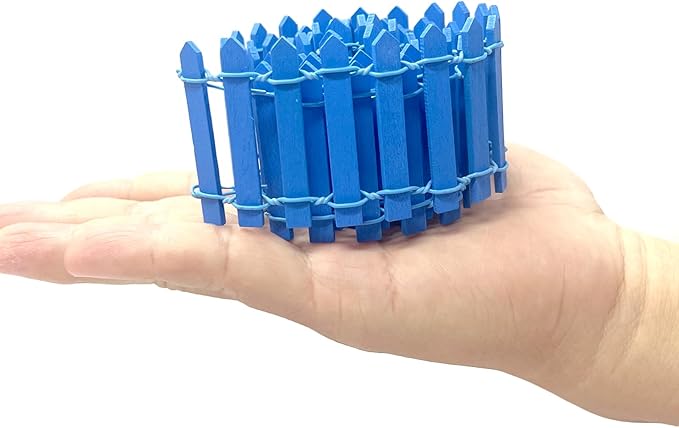 35 Inches Mini Fairy Garden Fence DIY Small Wood Decorative Picket Fence Micro Landscape Miniature Ornaments for Dollhouse, Crafts, Diorama Project, Plant Pot, Blue