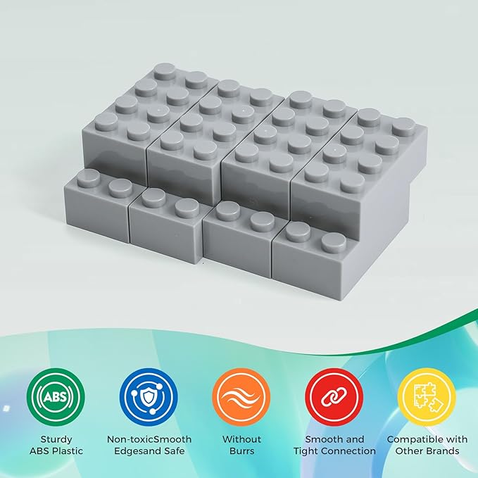 500 Piece Classic Building Bricks and 1 Gray Baseplate, 2x4 Bricks Bulk Creative Building Toys, Blocks Bulk for Kids Ages 6+, Light Gray(Samll Bricks, 1.25x0.62x0.47 in)