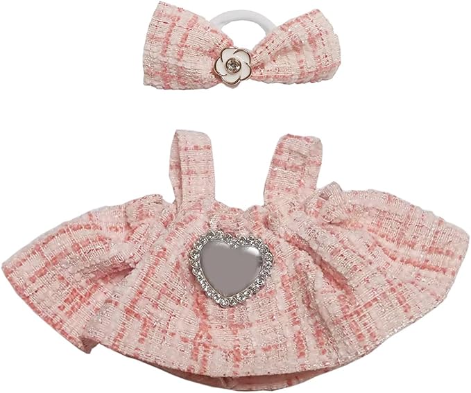 17cm Doll Clothes Set for 5.91-6.7“ (15-17cm) Dolls, Cute Premium Fashion Doll Outfit with Accessories for LA BUBU-Light Pink Plaid Tweed Dress +Plaid Bow