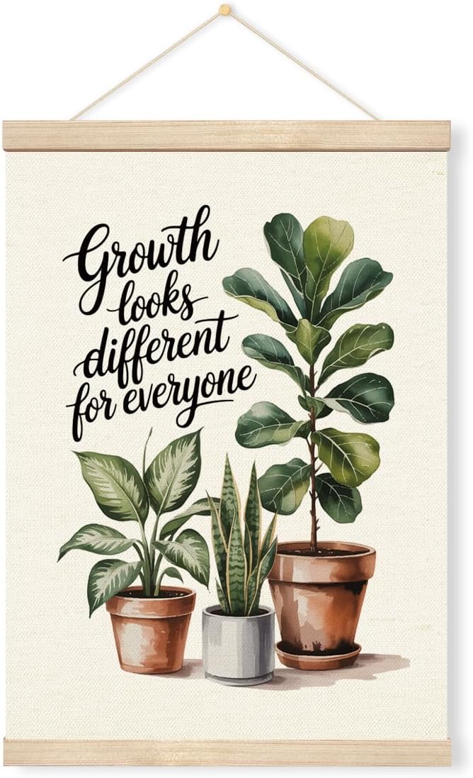 Growth Mindset Banner - Growth Looks Different for Everyone, Mental Health Wall Art, Potted Plant Wall Hanging Banner Flag for Classroom Therapy Office School Counseling