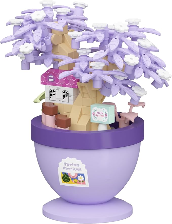 Blue Jacaranda Mini Bonsai Tree Micro Building Set Building Toy Plant Cherry Tree Flower Collection Decor for Home Desk Greenery Decoration Building Blocks DIY Creative Gifts