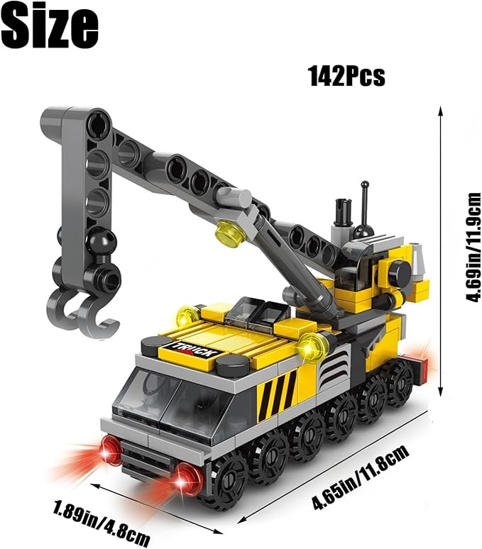 Rescue Construction Truck Building Blocks Set - 7 in 1 Engineering Vehicle Toy with Rotating Crane Arm, Rolling Wheels | STEM Educational Gift for Kids Ages 6-12 | Fire Truck & Emergency Playset