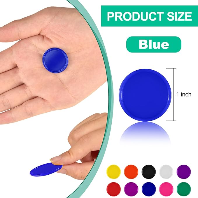Coopay 500 Pieces Plastic Learning Counters Disks Bingo Chip Counting Discs Markers for Math Practice and Poker Chips Game Tokens Kids Reward, 1 Inch (Blue)