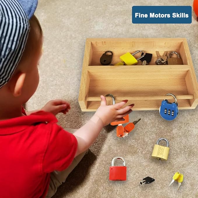 Montessori Lock and Key Toy Set for Toddlers, Educational STEM Lock Toys Matching Games Set with Wooden Tray for 3-5 Year Old Kids