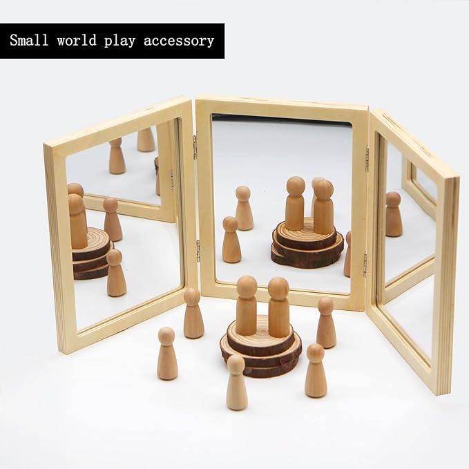 Montessori & Reggio Inspired Children Mirror, Preschool Classroom Essential, 3 Panels, 3-in-1 Folding, Small Mirror for Light Table Explore