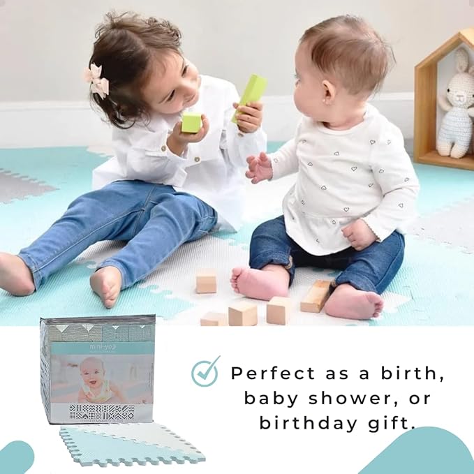 Little fun times Play Mat for Baby Large 72 Pieces, Assembled Total 64 x 64 inch 28,4 SqFt, Interlocking Floor Puzzle, EVA Tiles Playmat for Toddler and Kids, Two Colors Design with Edges.
