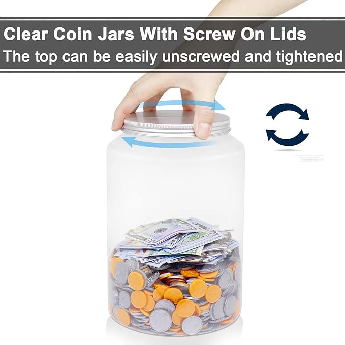 Large Clear Coin Bank Jar with Slotted Lid, 1 Gallon Plastic Money Tip Change Savings Coin Jar for Coin or Raffle Ticket, Big Clear Money Coin Tip Piggy Change Bank Box for Adults Teens
