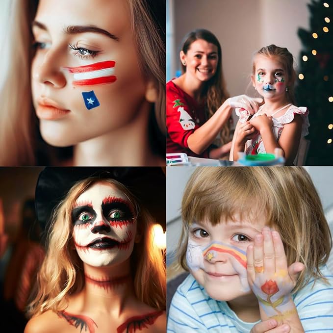 Transon 10 colors Face Painting Marker for Halloween and Makeup Parties Temporary tattoo Painting Body Painting with Brush Tip Including Stencil Stickers