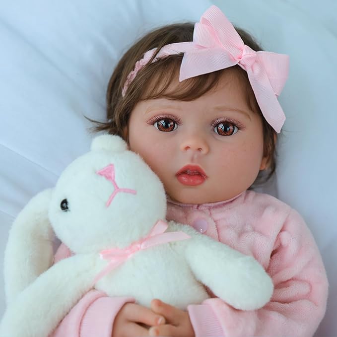 SCOM Realistic Reborn Baby Dolls - 18 Inch Real Life Doll Girl with Hair, Silicone Baby with Anatomically Correct, Newborn Lifelike Weighted Toddler with Full Body Vinyl for Ages 3+ Gift
