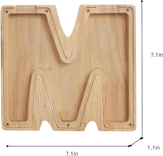 Wooden Alphabet Piggy Bank Clear Acrylic Panel Coin Savings Box Personalized Money Bank for Kids Boys Girls Adults, Birthday Home Décor(M)