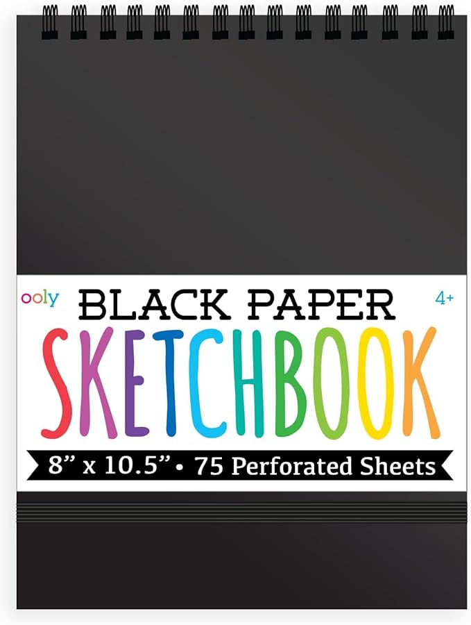 OOLY DIY Cover Large Sketchbook, 8 x 10.5 Inches Black Paper Sketchbook Drawing Book for Kids, Artists Drawing Pad for Gel Pens and White Pencils