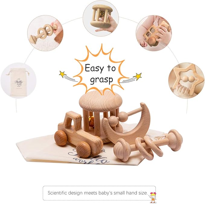 Wood Baby Rattle Personalizable Infant Rattle Sensory Development Wooden Toys Set