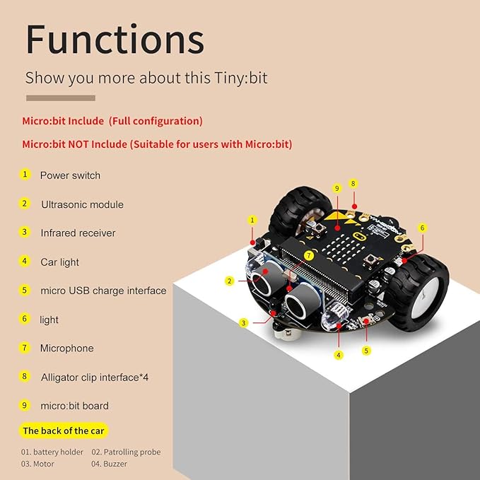 Yahboom Micro:bit DIY Coding Science Building Kit Smart Toys Car Robotic Kit Learning Educational STEM Projects for Kids Ages 8-12（Without Microbit）