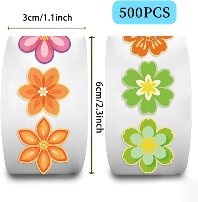 500pcs Flower Stickers for Teens Spring Summer Roll Sticker Waterproof and Sun-Proof Flower Roll Sticker for Scrapbooks Envelopes Cards Gift Boxes Party Supply Decoration