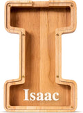 Summidate Customized Name Large Wooden Piggy Bank for Kids Boys Girls Alphabets Letter A-Z Coins Bills Money Change Bank Box Initial on Clear Cover (Laser Engraved) (Alphabet-I, Personalized-9")
