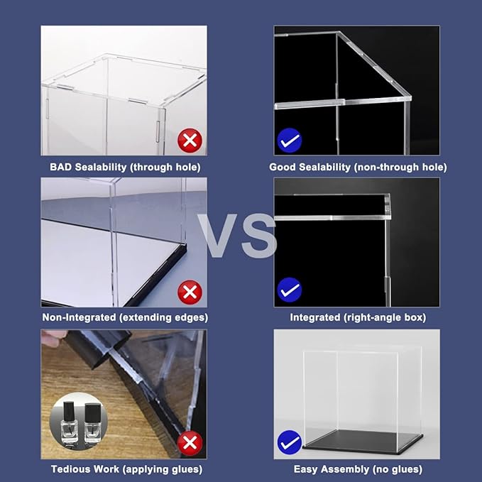 Acrylic Display Case, 8x8x9.6 Inch Rectangle Acrylic Boxes for Display, Clear Display Cases with Matte Black Base and Lid for Collectibles and Figures