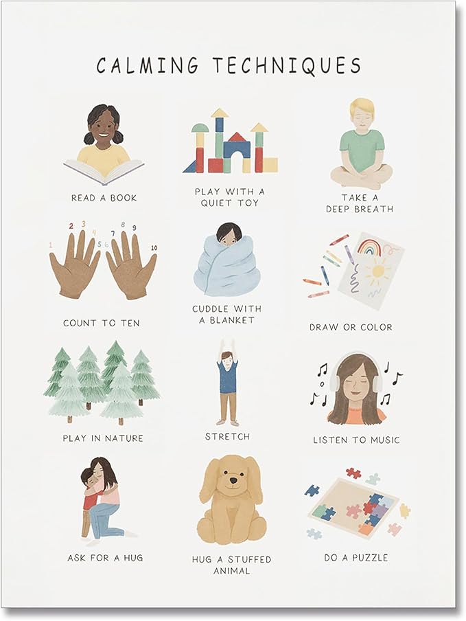 uoyien Calming Corner Classroom Mental health Posters Feelings Calming Techniques Canvas Wall Art Boho Emotions Chart for Kids Prints Special Education Wall Decor for Office School 16x22in Unframed