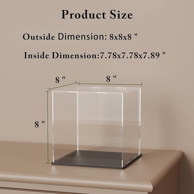SVENJBB Acrylic Display Case, 8x8x8 Inch Cube, Clear Acrylic Box with Matte Black Base and Lid for Collectibles and Figures