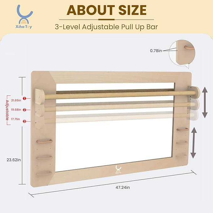 XIHAToy Coordination Mirror Montessori Wooden Toddler Mirror Safety Shatterproof Mirror Acrylic Non-Glass Early Learning to Walk Mirror with Handle, XH-MTM-2