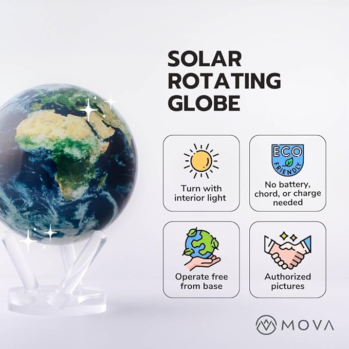 MOVA Globe Earth with Clouds – 4.5” Self-Rotating Globe Powered by Light | Silent Motion, No Batteries or Wires | Unique Desk Decor or Gift for Space Lovers