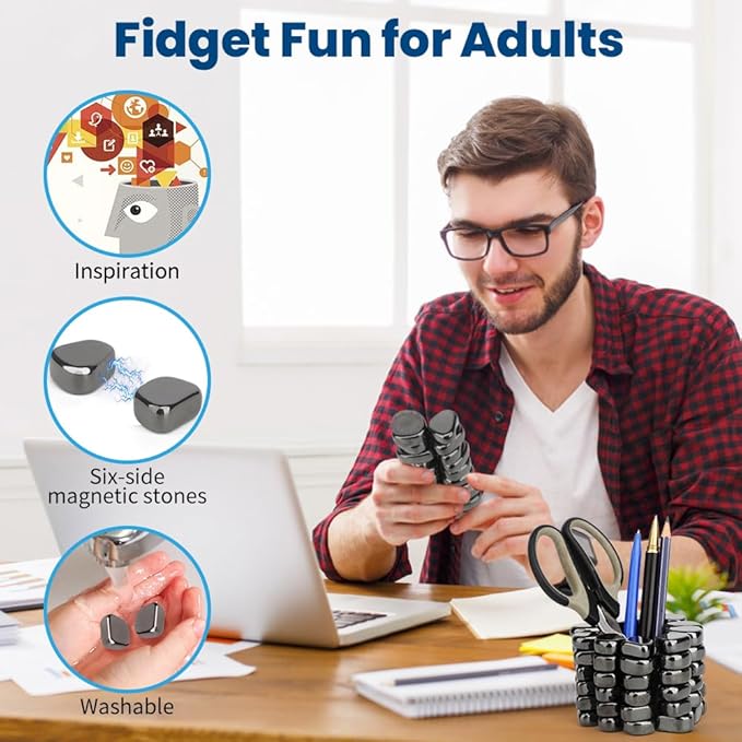 Cool Fidget Toy Fridge Magnets Rocks,Science Kit Magnet DIY Alphabet Number, Magnetic Hematite Stones Gift, Magnet Ferrite Putty Desk Toy for Adults(24PCS)