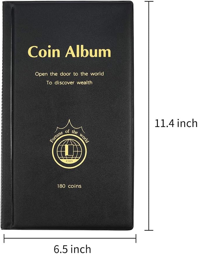 AITIME 180 Pockets Coin Collection Supplies - Coin Collecting Holders Book Album for Collectors, Collector Album Storage Suitable for Coin Diameter Less Than 1.66 Inches (Black)