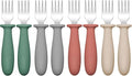 DRKIO 8 Pieces Toddler Forks Set - Baby Forks with Silicone Handle Children safe 18/8 Stainless Steel Toddler Utensils Set for Self Feeding Kids Silverware Anti-Choke Design Food Grade Dishwasher Safe