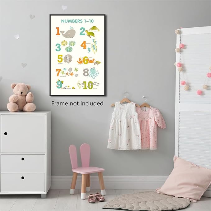 xbsifyiooa Number 1-10 Poster for Toddlers, Learning & Educational Numbers Posters for Toddlers 1-3, Kids Learning Posters, Cute Animal Numbers Chart Preschool Wall Posters For Kids 12x16in Unframed