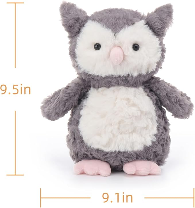 Apricot Lamb Grey Flower Owl Stuffed Animals for Kids, Soft Cute Plush Toys for Baby Girl and Boy, 9.5 Inches