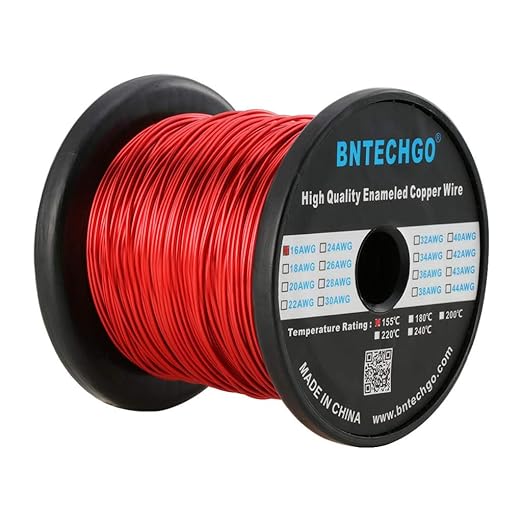 BNTECHGO 16 AWG Magnet Wire - Enameled Copper Wire - Enameled Magnet Winding Wire - 5 lb - 0.0492" Diameter 1 Spool Coil Red Temperature Rating 155℃ Widely Used for Transformers Inductors