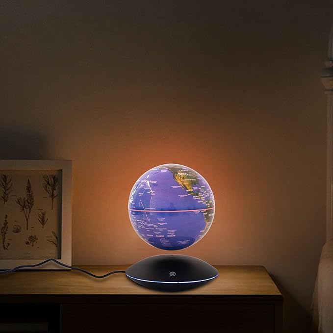 Floating Globe Magnetic Levitation with LED Color Changing Light and Touch Control, Magnetic Levitating Globe for Desk Office Home Decor Educational Gift for Men Father Boys Boss,Blue