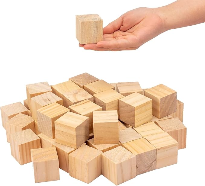 30 Pack 1-1/2 Inches Unfinished Wood Cubes Blocks - 1.5 Inch Natural Wooden Square Blocks Great for Crafts Making