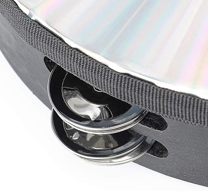 Tambourine 8 inch Radiant Hand Held Drum with Double Row Jingles Reflective Drum Musical Instrument for Church Adults KTV Party