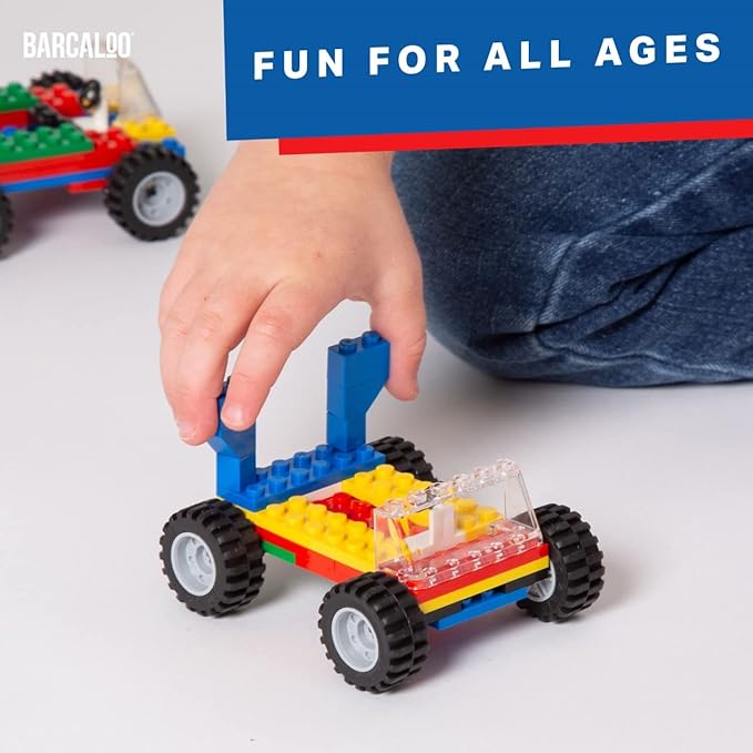 Barcaloo 144 Piece Wheels and Axles Sets, Building Bricks Car Parts and Pieces Kit - Car Building Set with Wheels, Axles & Windshields