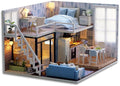 CUTEROOM DIY Miniature Dollhouse Kit with Furniture,Wooden Doll House Plus Music Movement & LED Lights, DIY House Kit for Christmas Birthday- Blue Times