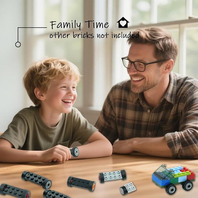 Wheels and Axles Set Tires, 118pcs City Car Parts Kits, Vehicle Truck Parts Classic Pieces Accessories, Construction Bulk Bricks Building Blocks Toys