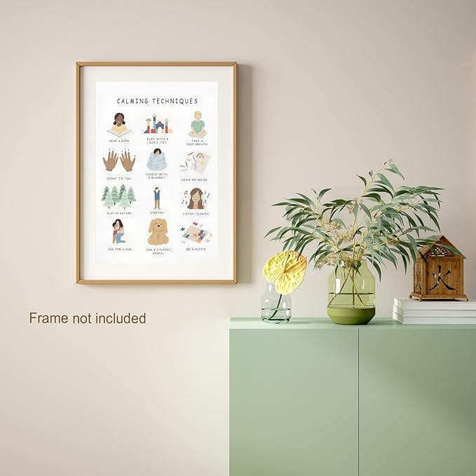 Feelings Calming Techniques Canvas Wall Art Calming Corner Classroom Mental health Posters Boho Emotions Chart for Kids Prints Special Education Wall Decor for Office School 16x24in Unframed