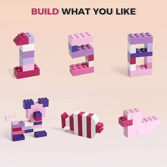 1500 Pieces Building Bricks, Building Bricks Set for Girls Age 6-7-8-12, Classic Bulk Small Blocks, Blocks Set (Pink Purple White)