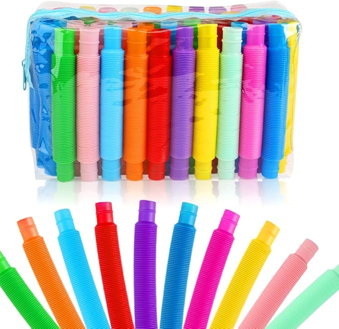 72Pack Pop Tubes, Fidget Sensory Toys Party Favors for Kids 4-8 8-12 Anxiety Stress Relief Toys Treasure Box Prizes Goodie Bag Stocking Stuffers Birthday for Toddlers Boys Girls