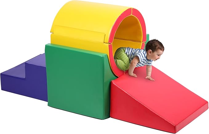 TOLEAD Tunnel/Ramps Foam Climber, Climb & Crawl Foam Activity Play Set for Toddlers and Kids, Safe Indoor Crawling Gym Equipment for,Infant,Baby Waterproof Easy to Clean