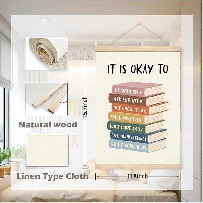Geondos Mental Health Canvas Banner - It is Okay to Be Yourself, Educational Wall Art, Canvas Poster Hanger for Wall, Bedroom Playroom Decor, Classroom Decor, Therapy Banner Gift 11.8x15.7 Inches