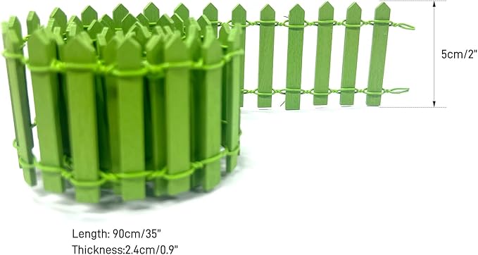 35 Inches Mini Fairy Garden Fence DIY Small Wood Decorative Picket Fence Micro Landscape Miniature Ornaments for Dollhouse, Crafts, Diorama Project, Plant Pot, Green