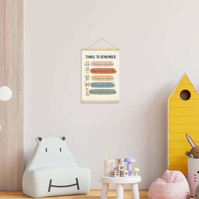 Geondos Inspirational Canvas Hanging Banner - Things to Remember, Motivational Quotes Posters for Kids Girls Boys, Uplifting Encouragement Gift, Safari Animal Wall Decor for Playroom Kids Bedroom