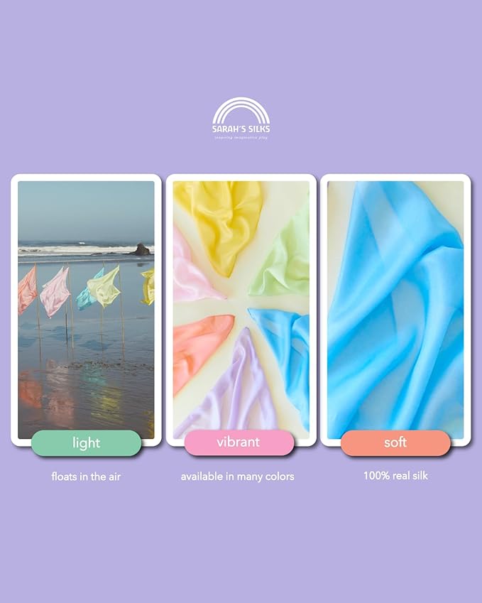 Sarah's Silks Playsilk - 100% Real Silk, Hand Dyed, Bright Colored Play Scarves | Montessori and Waldorf Toys for Dress up, Imaginative, and Pretend Play (35" x 35")