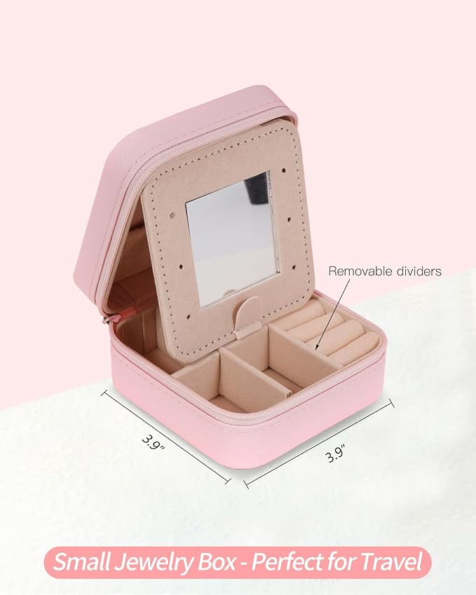 Travel Jewelry Case - Personalized Jewelry Box for Women,Small Jewelry Organizer Cute Jewelry Organizers and Storage Aesthetic,Travel Essentials Birthday Gifts for Girls Women | Pink,J
