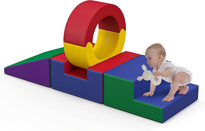 TOLEAD Foam Climbing Toys for Toddlers,4 Pcs Climb & Crawl Soft Play Set for Kids, Safe Indoor Tunnel for Toddler Gym with Pad,Easy to Clean